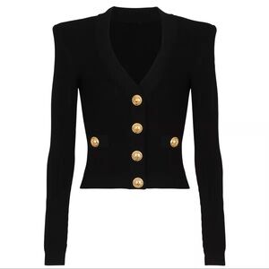 Elegant Black Sweater with Gold Buttons